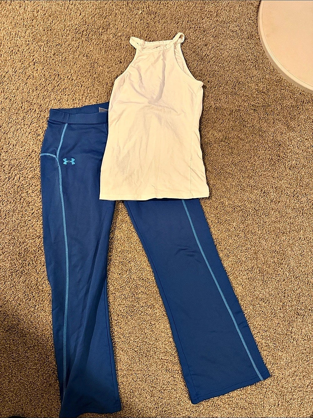 Under Armour Blue Athletic Pants and White Tank Top Like New
